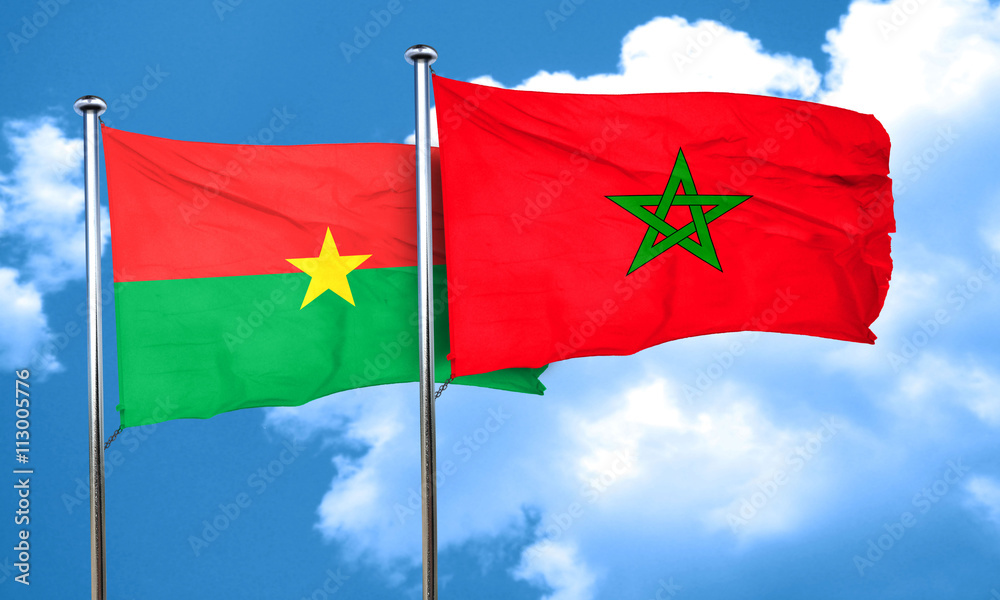 Burkina Faso flag with Morocco flag, 3D rendering
