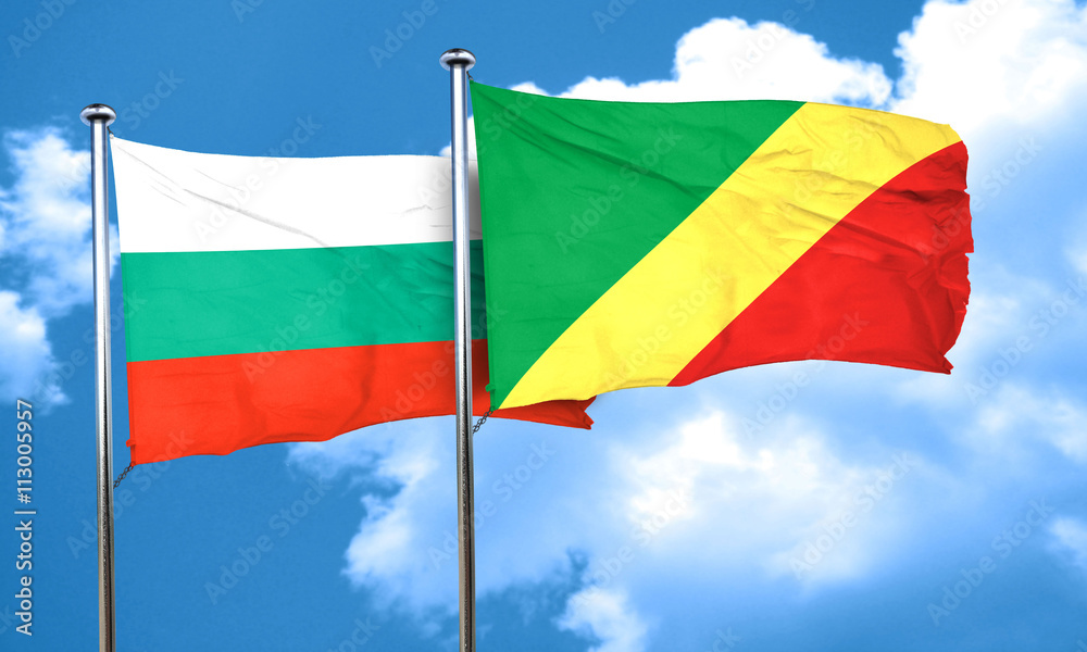 bulgaria flag with congo flag, 3D rendering bulgaria flag with congo flag, 3D rendering
