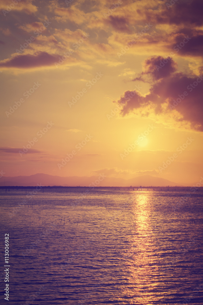 landscape of sea and beautiful sky with a sunset ; Songkhla Thailand (vintage style)