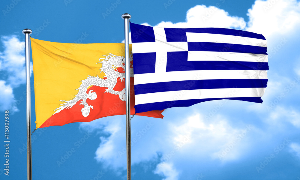 Fototapeta premium Bhutan flag with Greece flag, 3D rendering