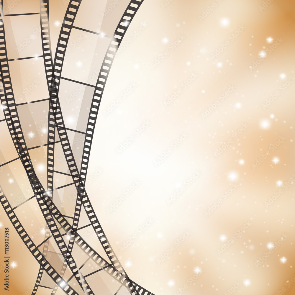 brown cinema background with retro film strips and stars