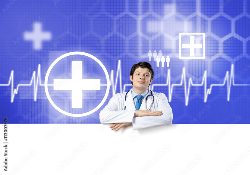 Doctor with banner Doctor with banner
