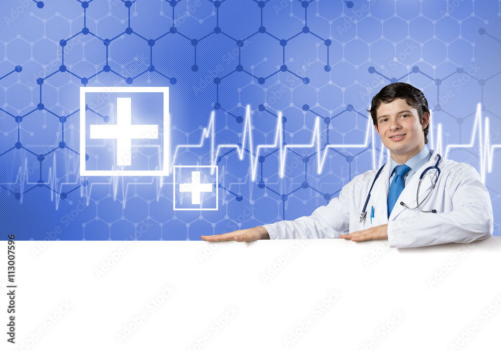 Doctor with banner Doctor with banner