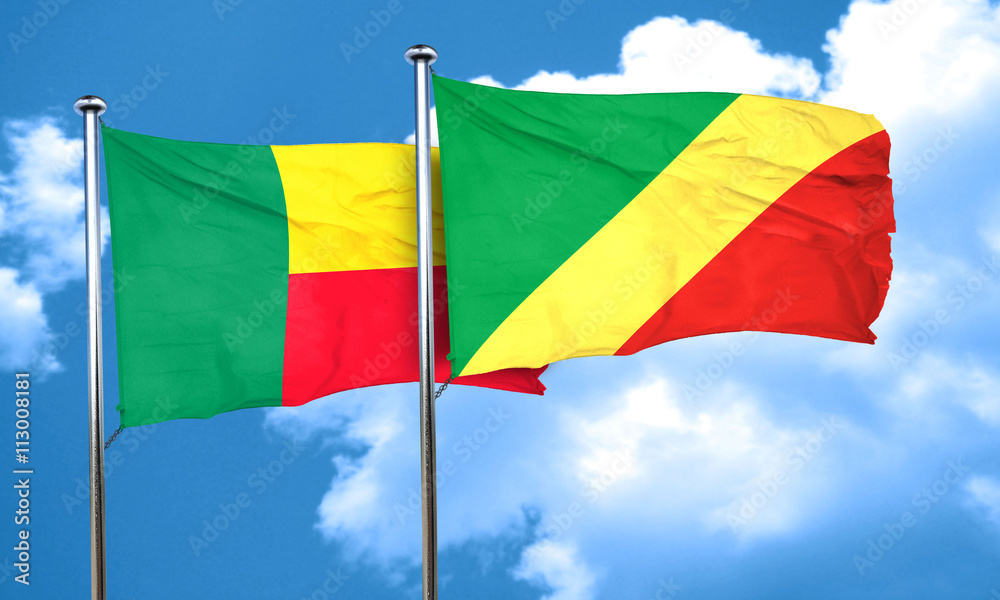 Benin flag with congo flag, 3D rendering Benin flag with congo flag, 3D rendering