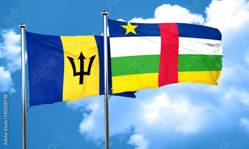 Barbados flag with Central African Republic flag, 3D rendering