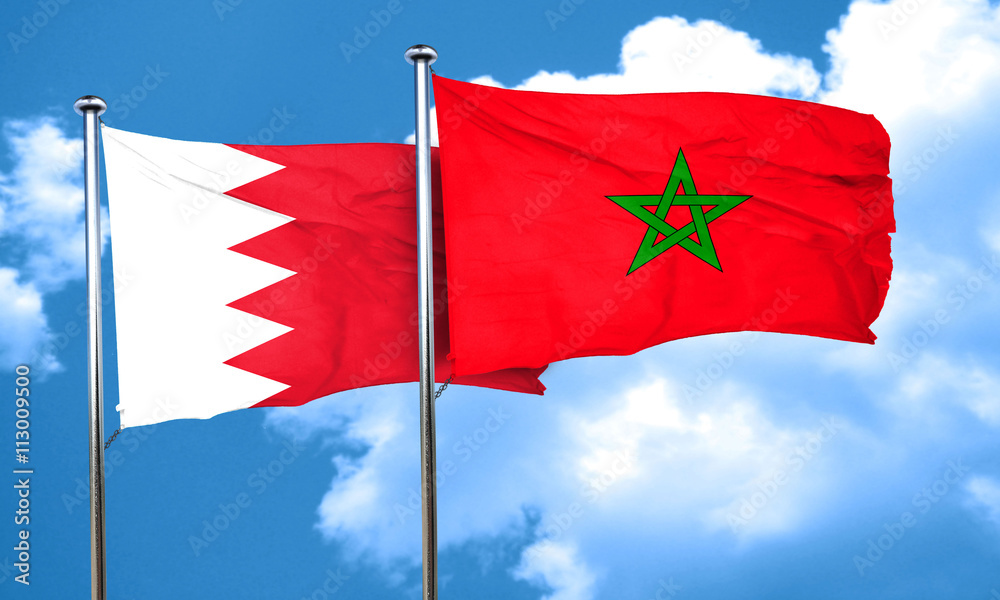 Bahrain flag with Morocco flag, 3D rendering Bahrain flag with Morocco flag, 3D rendering