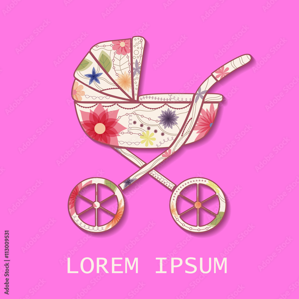 Background with pink baby carriage colorful Background with pink baby carriage colorful