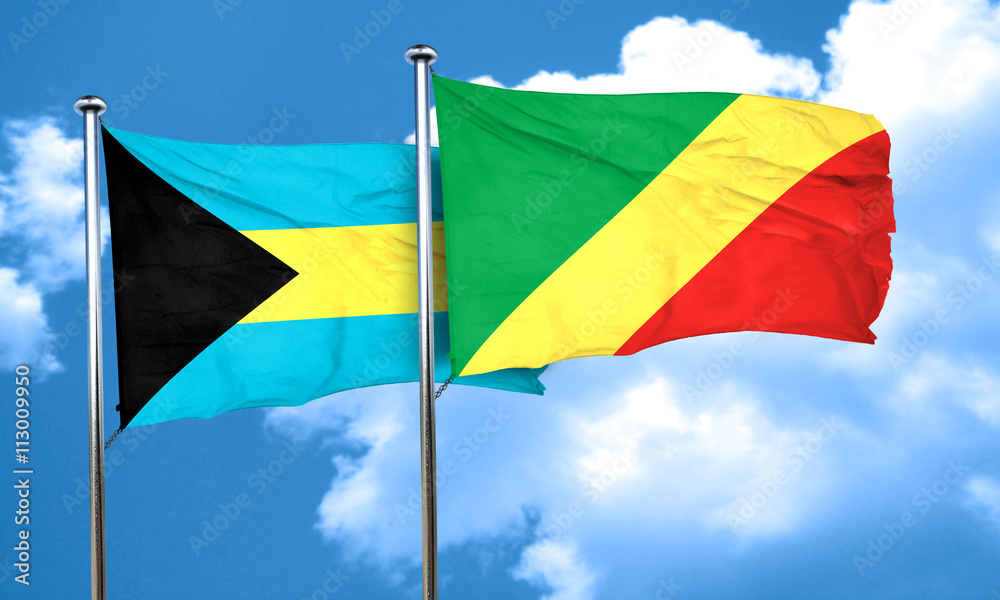 Bahamas flag with congo flag, 3D rendering Bahamas flag with congo flag, 3D rendering