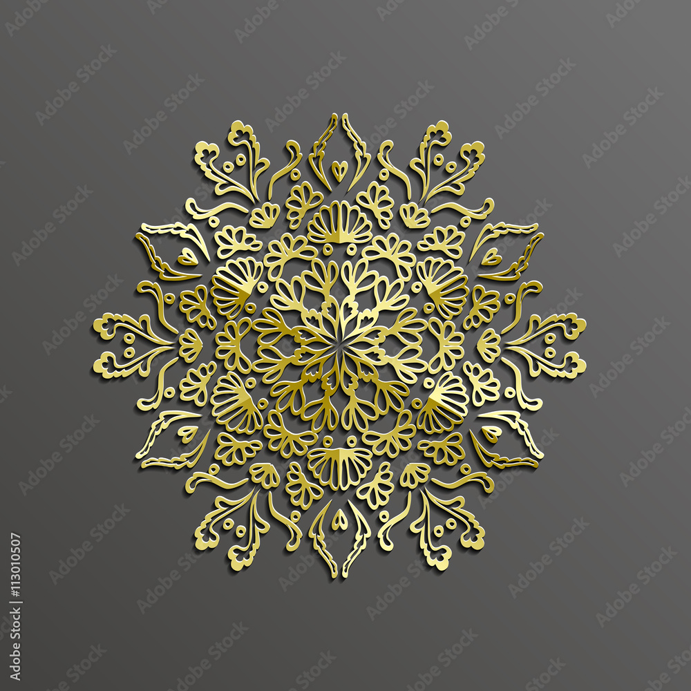 Islamic 3d gold on dark mandala round ornament background architectural muslim texture.