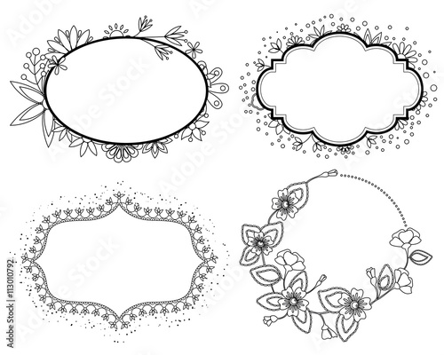 Set of black and white floral banners
