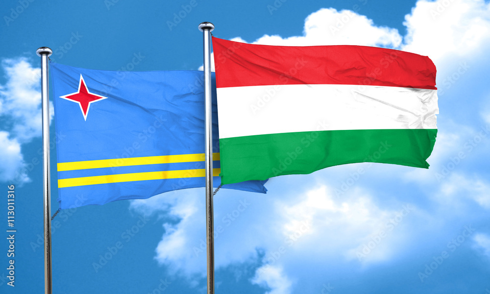 aruba flag with Hungary flag, 3D rendering aruba flag with Hungary flag, 3D rendering