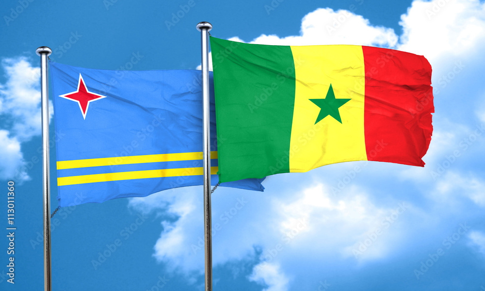aruba flag with Senegal flag, 3D rendering aruba flag with Senegal flag, 3D rendering