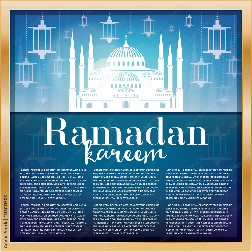 Ramadan Kareem greeting card template with white mosque.