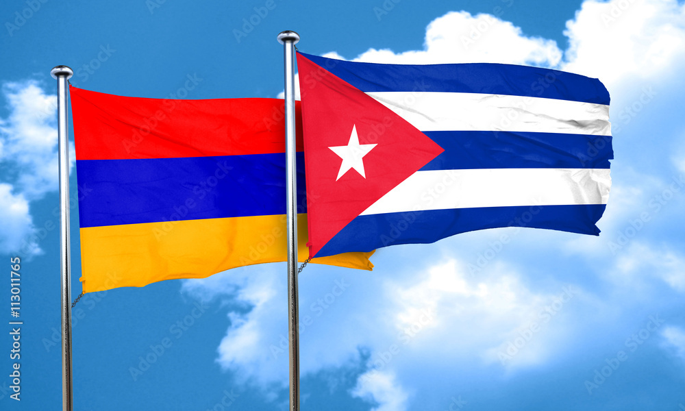 Armenia flag with cuba flag, 3D rendering Armenia flag with cuba flag, 3D rendering