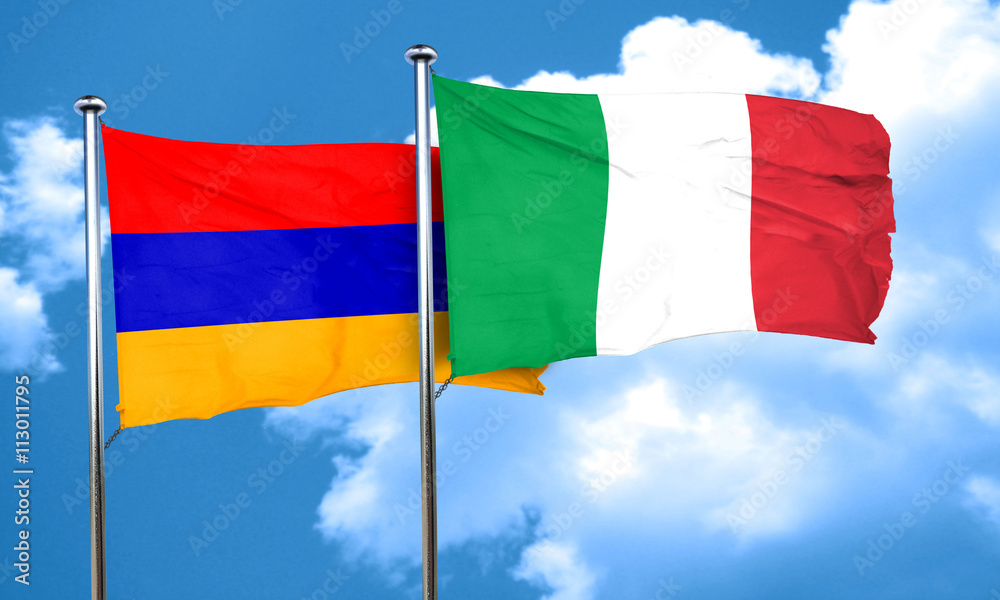 Armenia flag with Italy flag, 3D rendering Armenia flag with Italy flag, 3D rendering