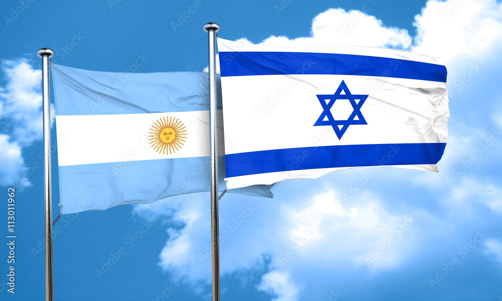 Argentina flag with Israel flag, 3D rendering Argentina flag with Israel flag, 3D rendering