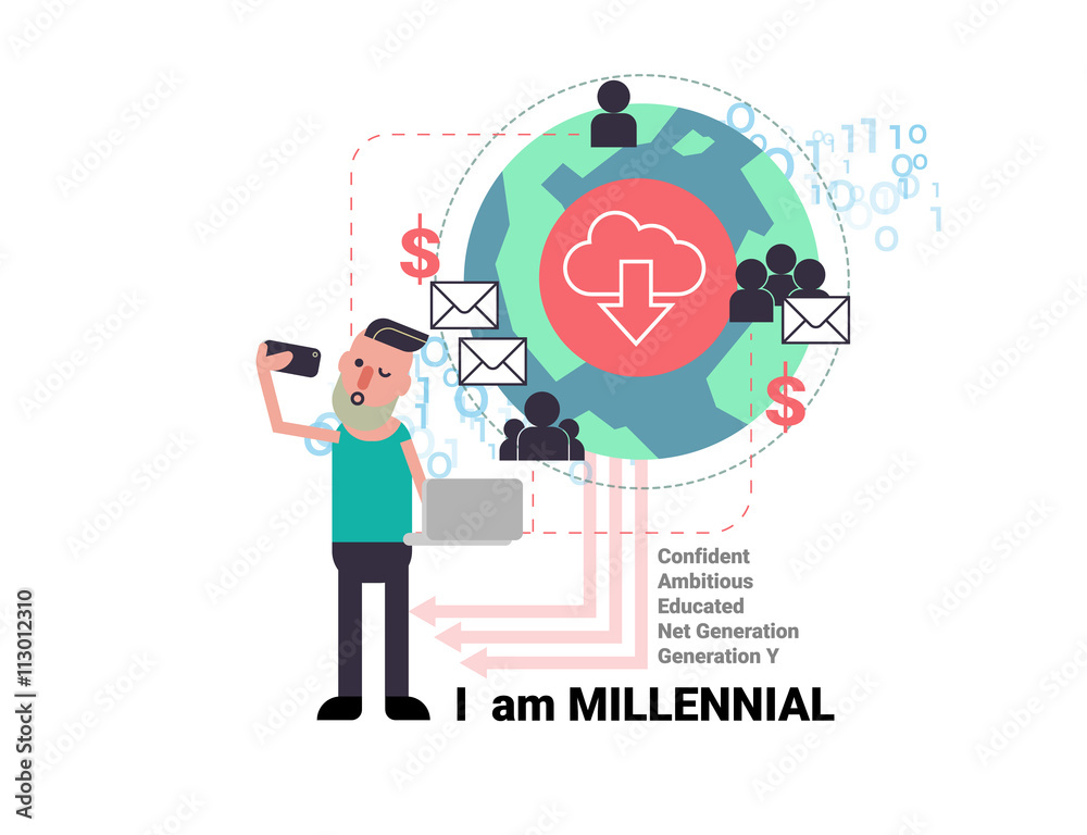 millenial young man taking selfie with social network business i