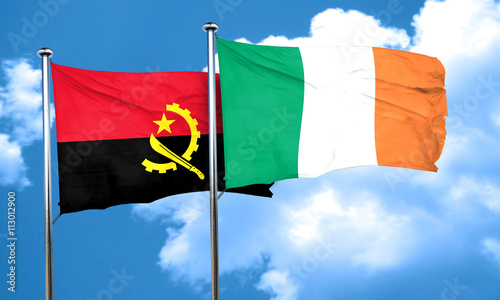 Angola flag with Ireland flag, 3D rendering