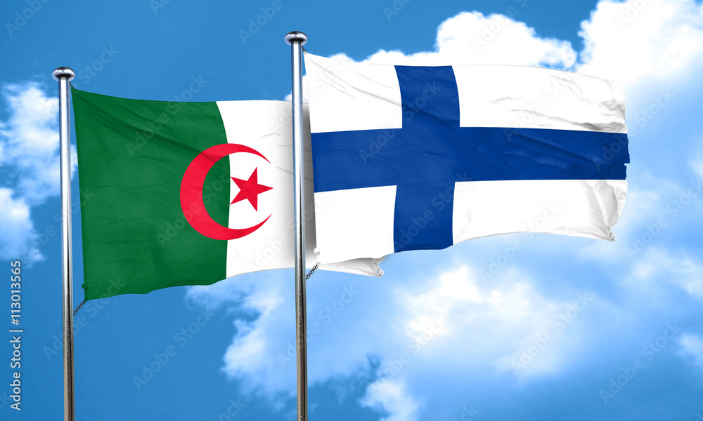 algeria flag with Finland flag, 3D rendering
