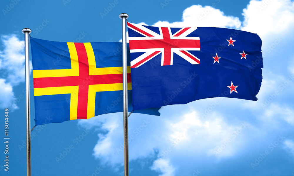 Fototapeta premium aland islands with New Zealand flag, 3D rendering