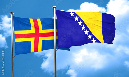 aland islands with Bosnia and Herzegovina flag, 3D rendering