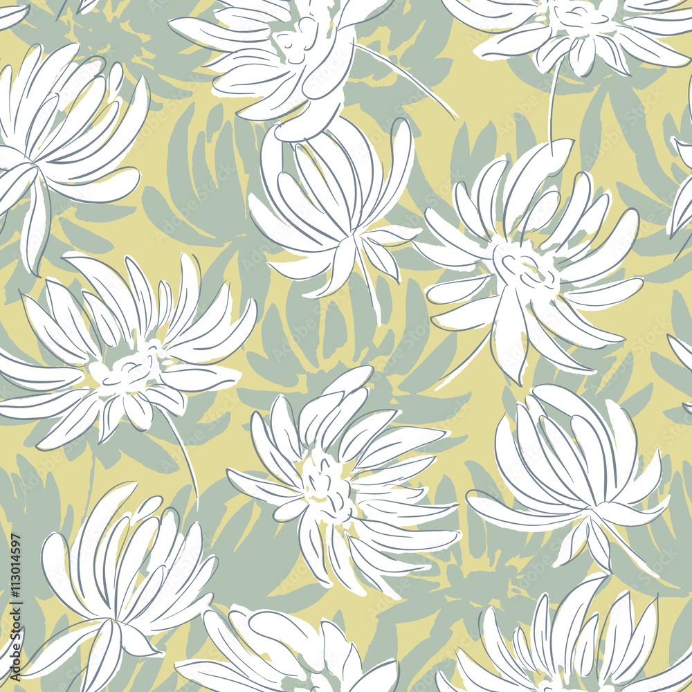 hand drawn flowers seamless pattern. Floral background for web design, greeting cards, wrapping paper