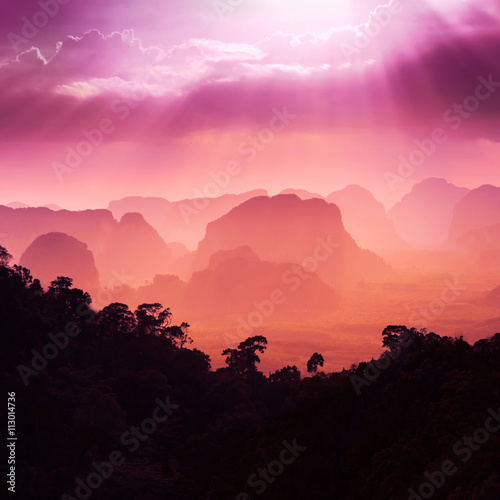 Sunset view of the beauty mountains