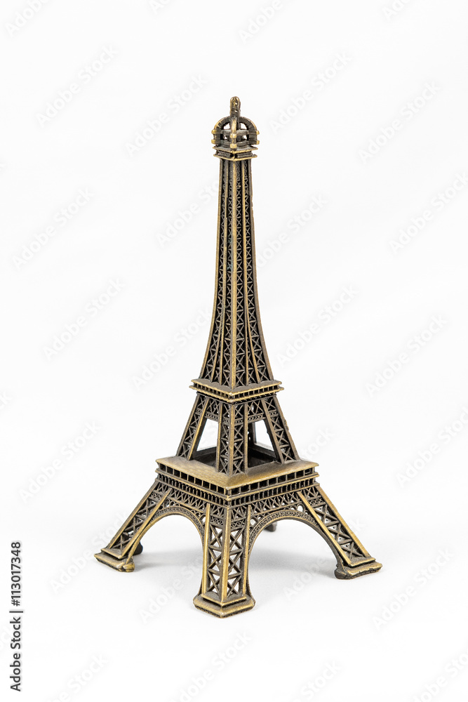 Bronze Eiffel Tower model, isolated on white background