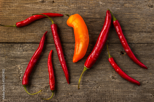 Red Hot Chili Peppers on rustic  table