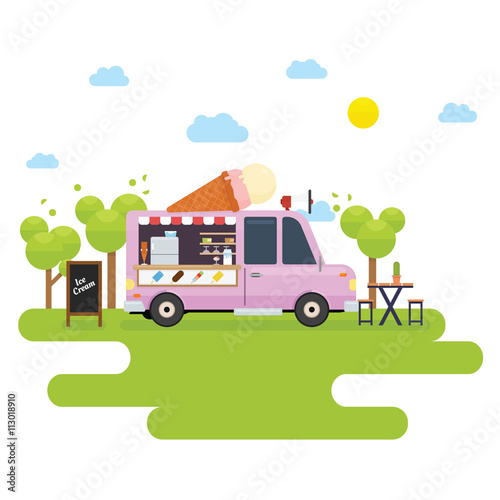 Food truck selling ice cream in the park © vintagio