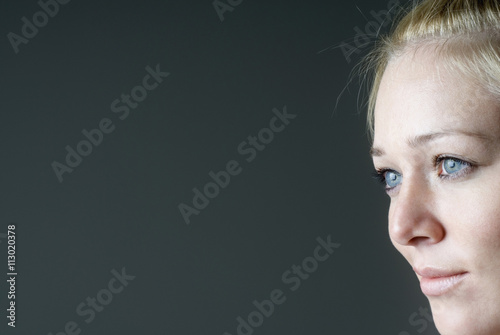 A close up profile shot of a woman