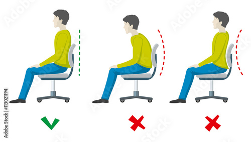 Wrong and right spine sitting posture. Vector office health flat infographics. Body incorrect and correct, person sit correct or incorrect illustration