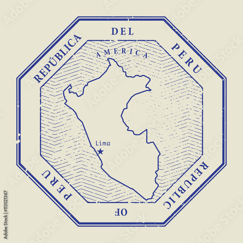 Stamp with the name and map of Peru