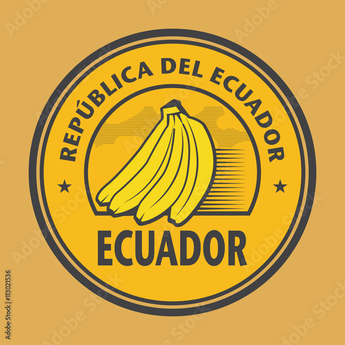 Stamp with the bananas and name of Ecuador