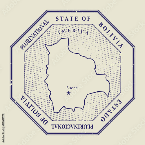 Stamp with the name and map of Bolivia