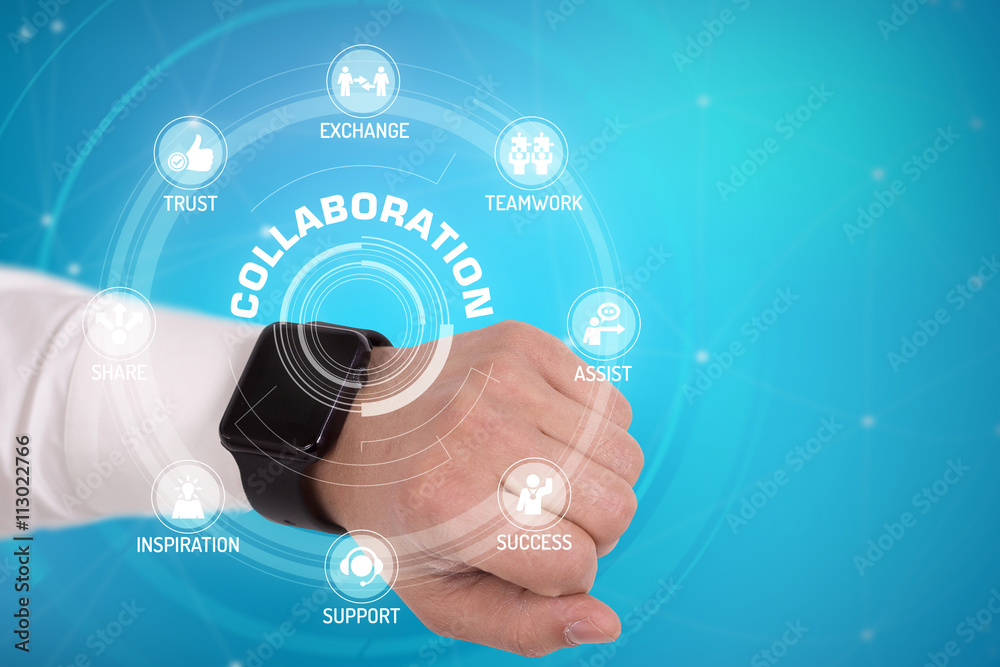 COLLABORATION CONCEPT with Icons and Keywords