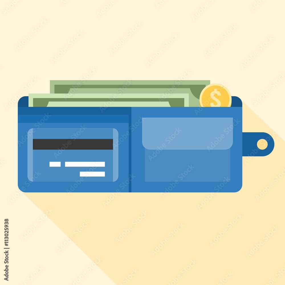 wallet full of money and credit card illustrator, wallet case icon with money and coin, flat design wallet full of money and credit card illustrator, wallet case icon with money and coin, flat design
