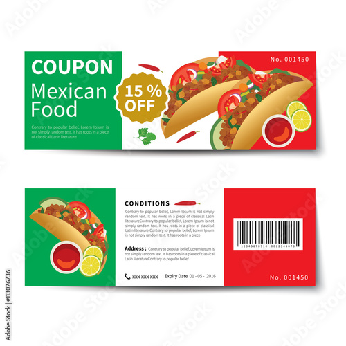 mexican food coupon discount template flat design