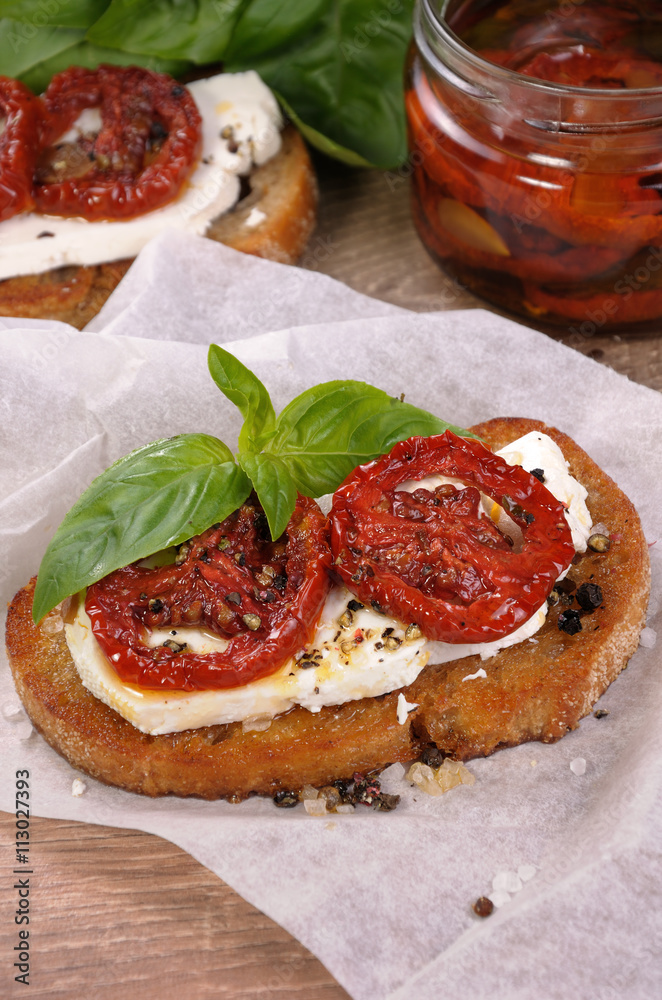 Bruschetta with feta and tomatoes