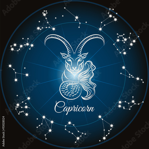 Zodiac sign capricorn and circle constellations. Vector illustration