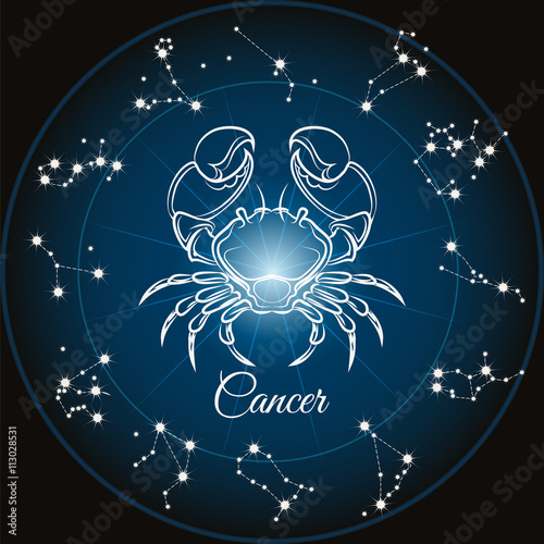 Zodiac sign cancer and circle constellations. Vector illustration
