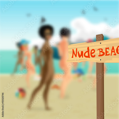 Plate nude beach in the background out of focus beautiful nude w