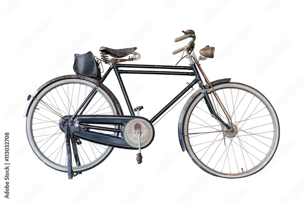 Old bicycle isolated on  white background.