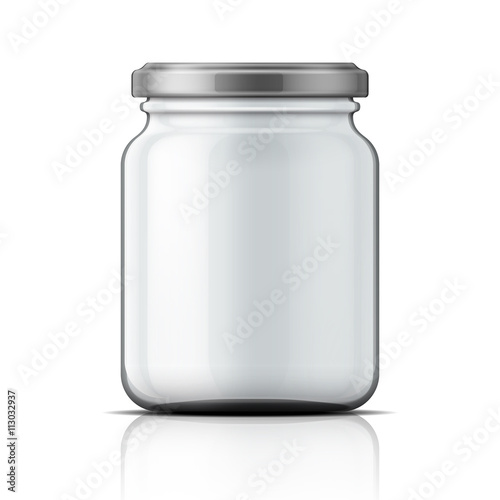 Empty glass jar with screw cap.