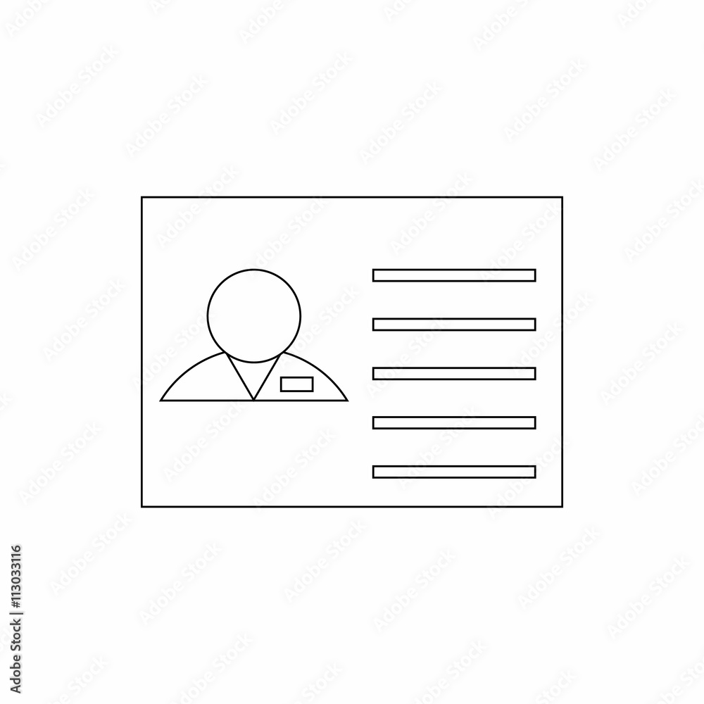 Identification card icon, thin line style Identification card icon, thin line style