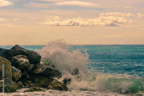 Waves hitting the coastal rocks, Spain SantaSusanna