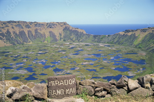 Mirador or viewpoint of Volcan Rano Kau crater lake on Easter Island, Chile photo