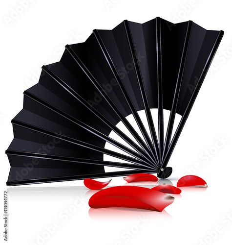 black fan and red petals