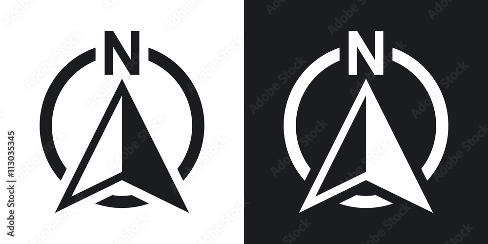 North direction compass icon, vector. Two-tone version on black and white background - obrazy, fototapety, plakaty 