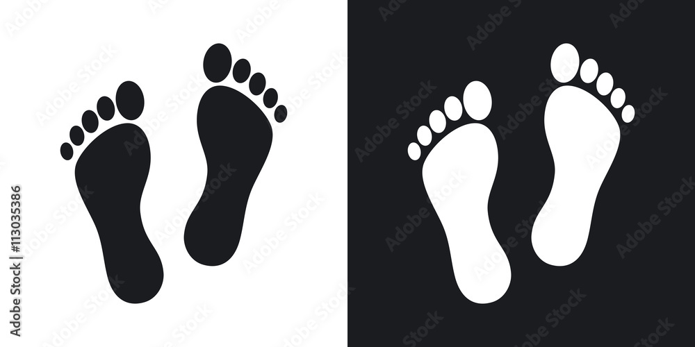 Human footprints icon. Two-tone version on black and white background Human footprints icon. Two-tone version on black and white background